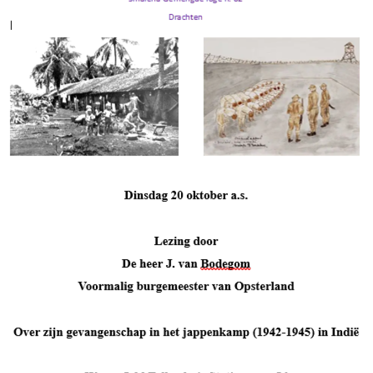 Lezing Gevangenschap in het Jappenkamp     20 oktober 2026